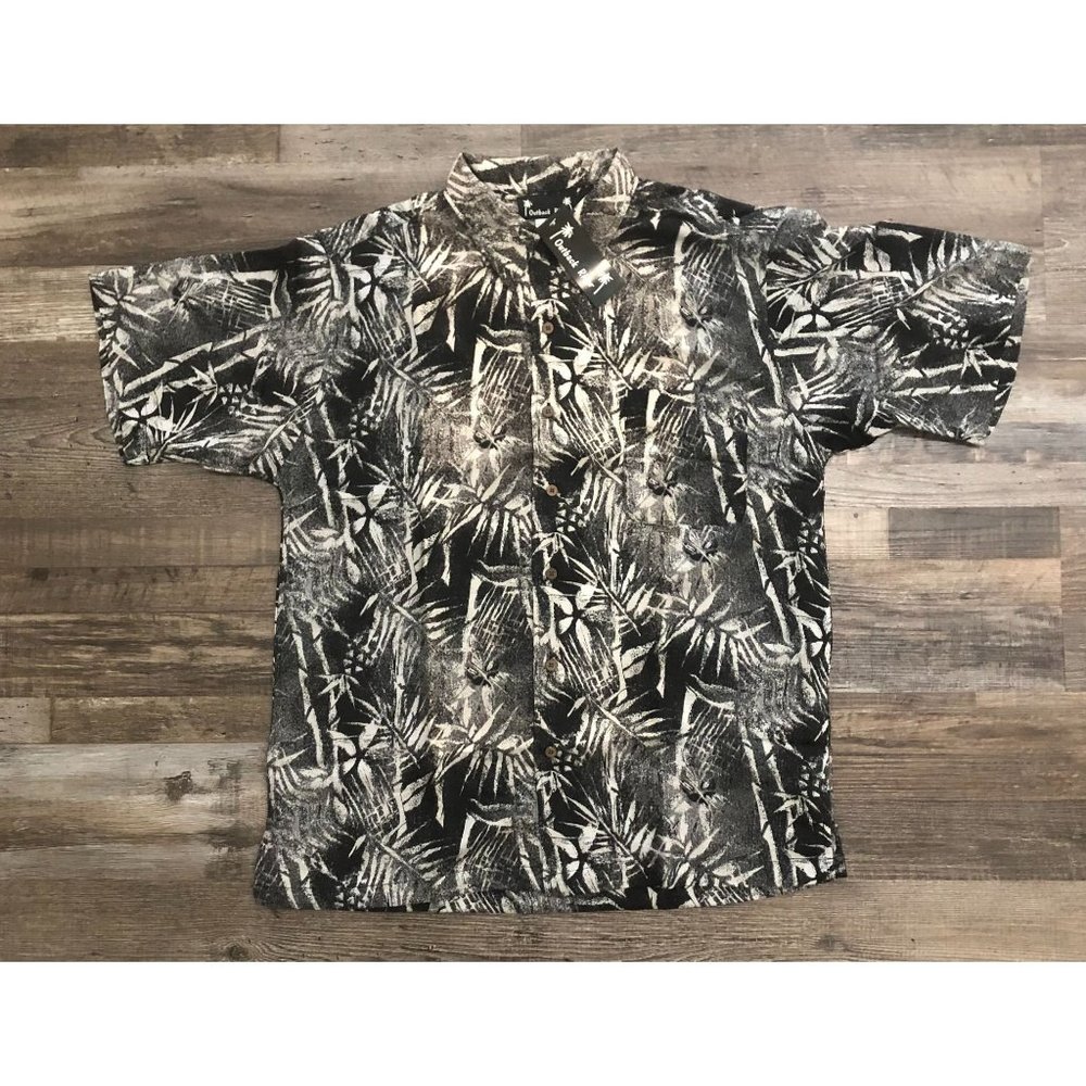 Outback Rider Mens Medium Black & White Hawaiian Button Up Shirt New